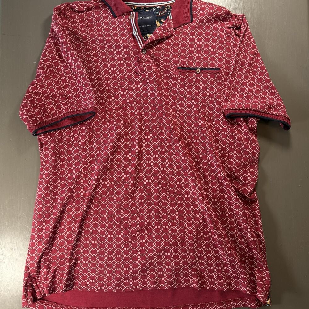 Denim‎ And Flower Ricky Singh Red Patterned Polo 100% Cotton L